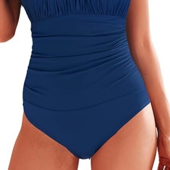 Laphee Rose One Piece Swimsuit Tummy Control Ruched Blue Size XXL New - Picture 3 of 16